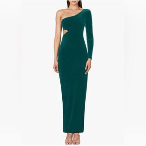 L'VOW Elegant One Shoulder Long Sleeve Maxi High Slit Evening Party Pencil Dress